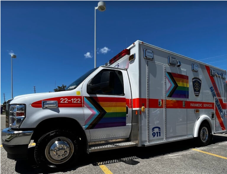 TrimTag supplied extra large vehicle magnets for Durham Region EMS ambulance to symbolize their support for PRIDE Month